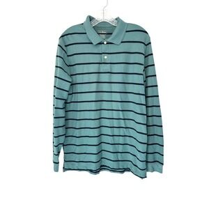 L.L. Bean Men's Green Striped Casual Traditional Fit Long Sleeve Polo Shirt Med